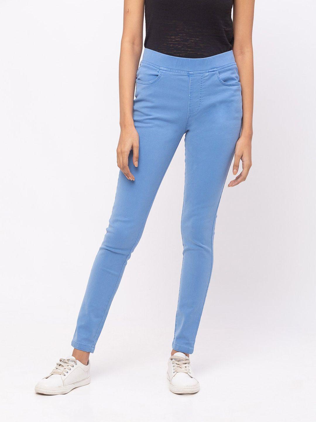 zola women blue solid relaxed-fit denim jeggings