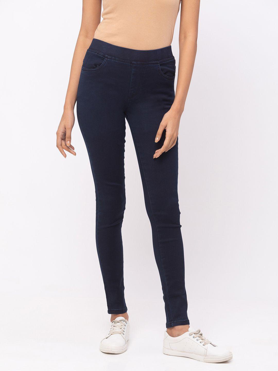 zola women blue solid relaxed-fit jeggings