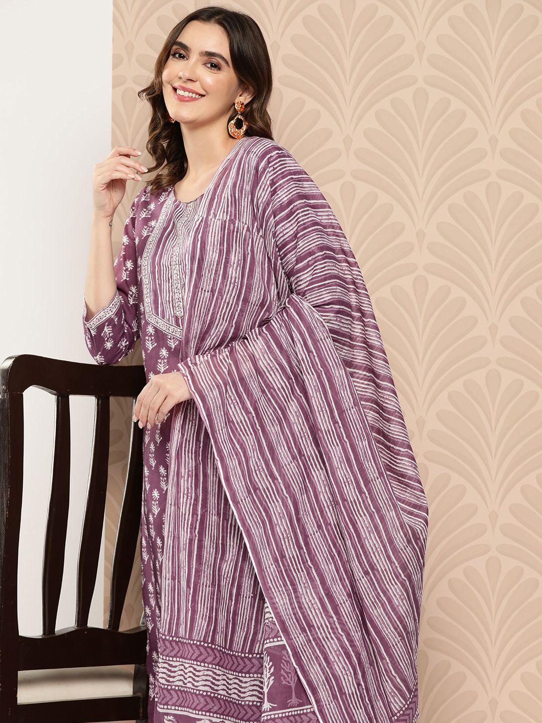 zola women ethnic motifs printed regular pure cotton kurta with trousers & with dupatta