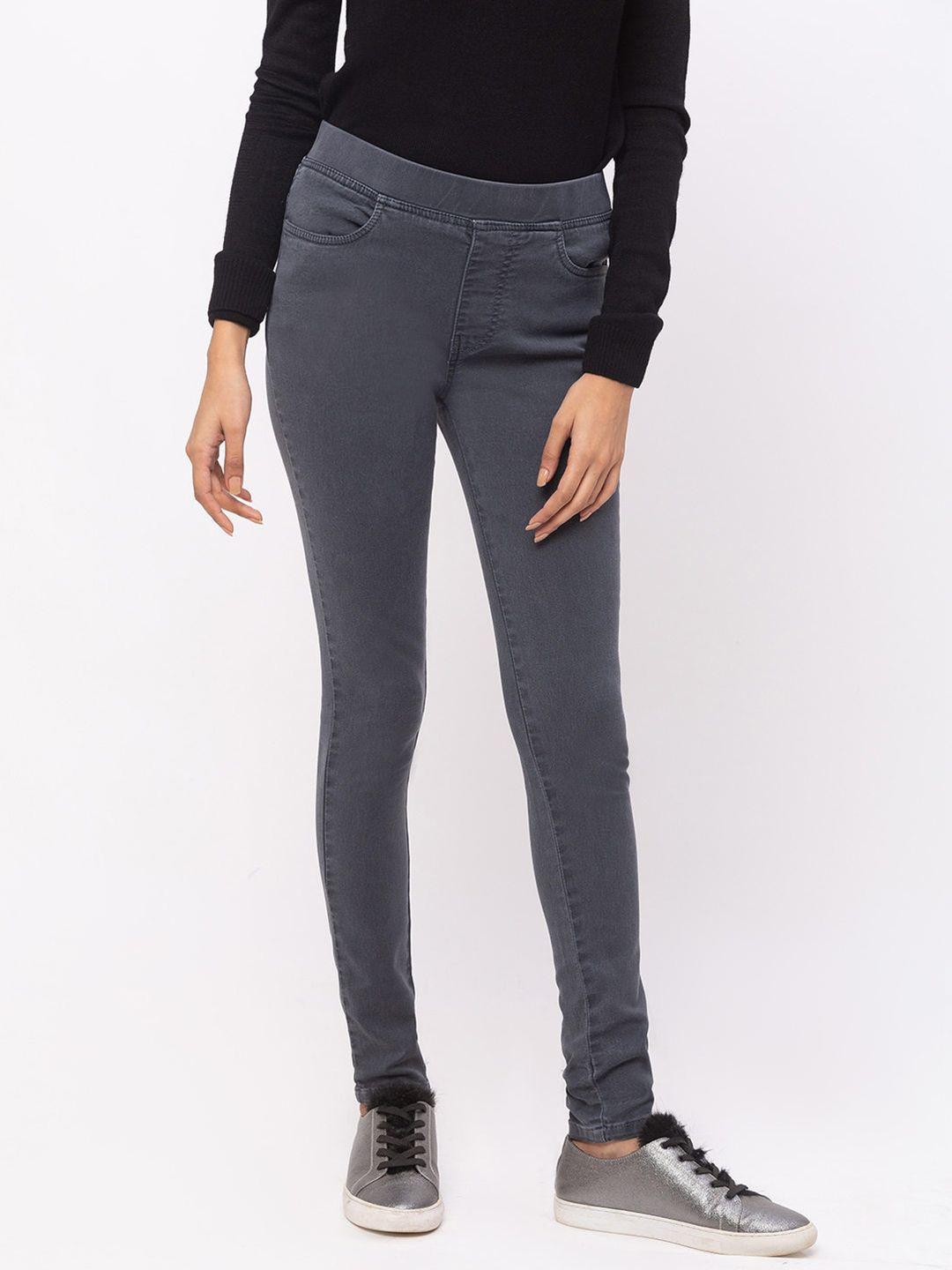 zola women grey solid relaxed-fit jeggings