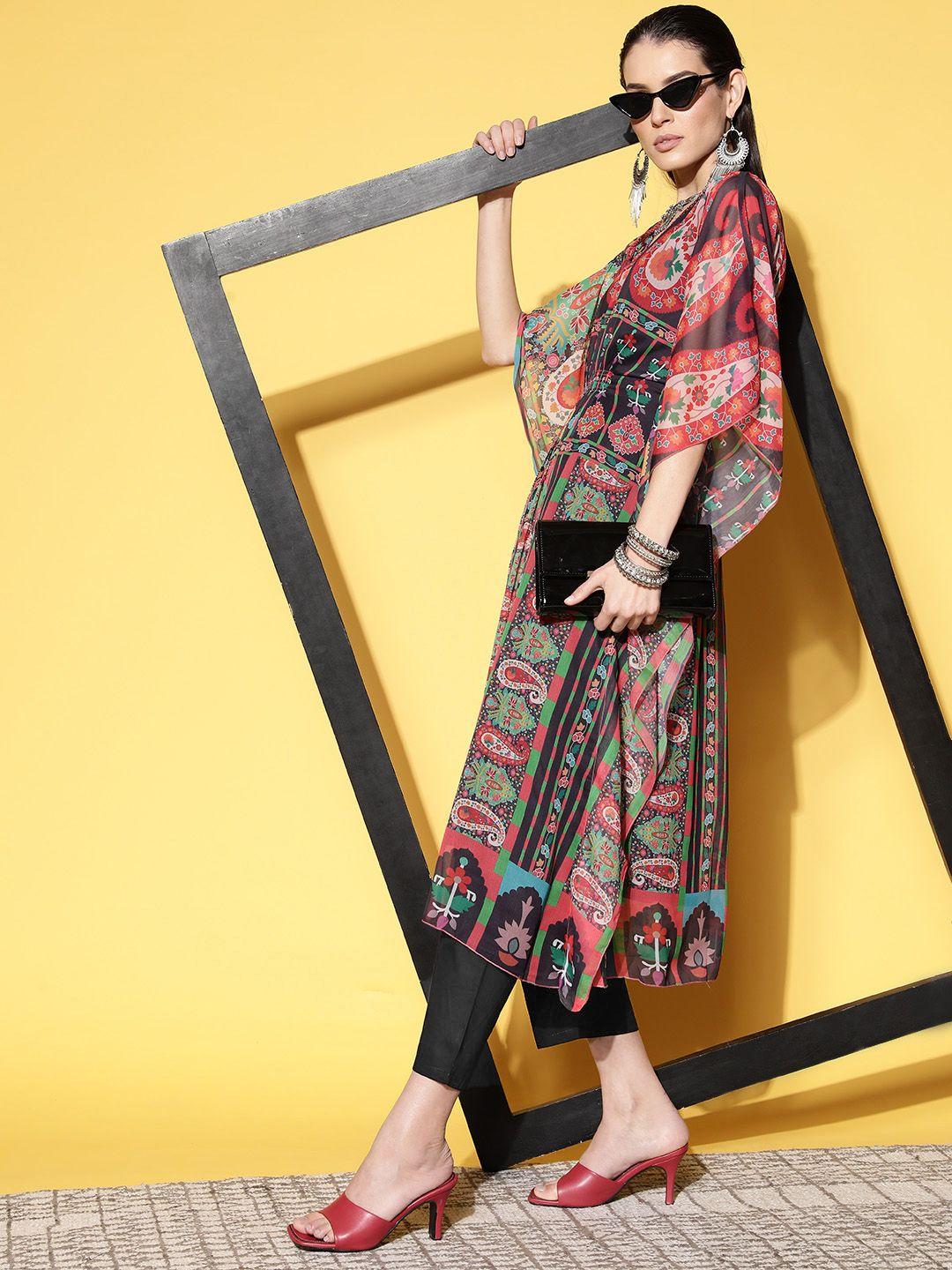 zola-women-multicoloured-paisley-kaftan-kurta-with-trousers