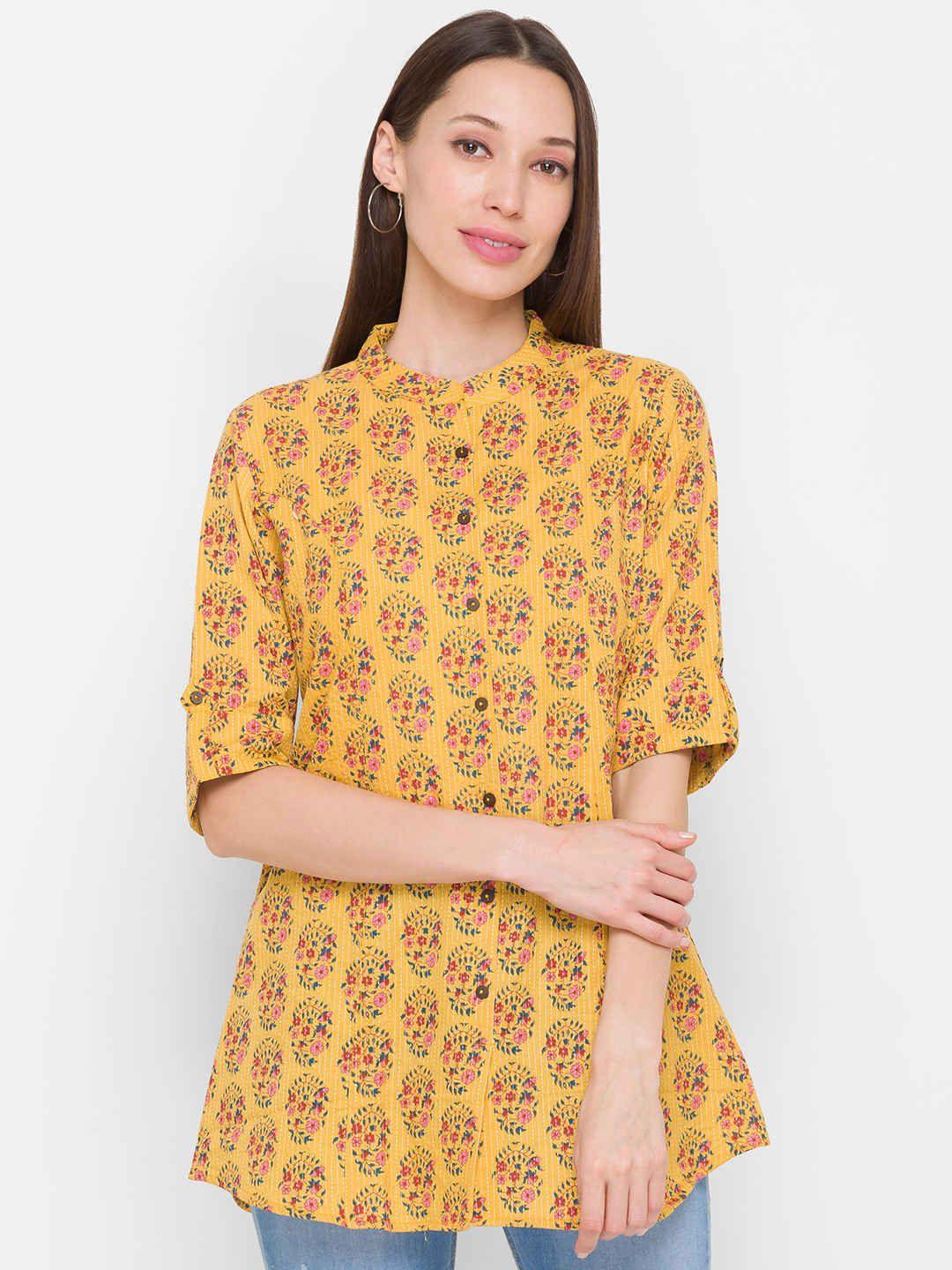 zola-women-pure-cotton-mandarin-collar-printed-lightweight-tunic
