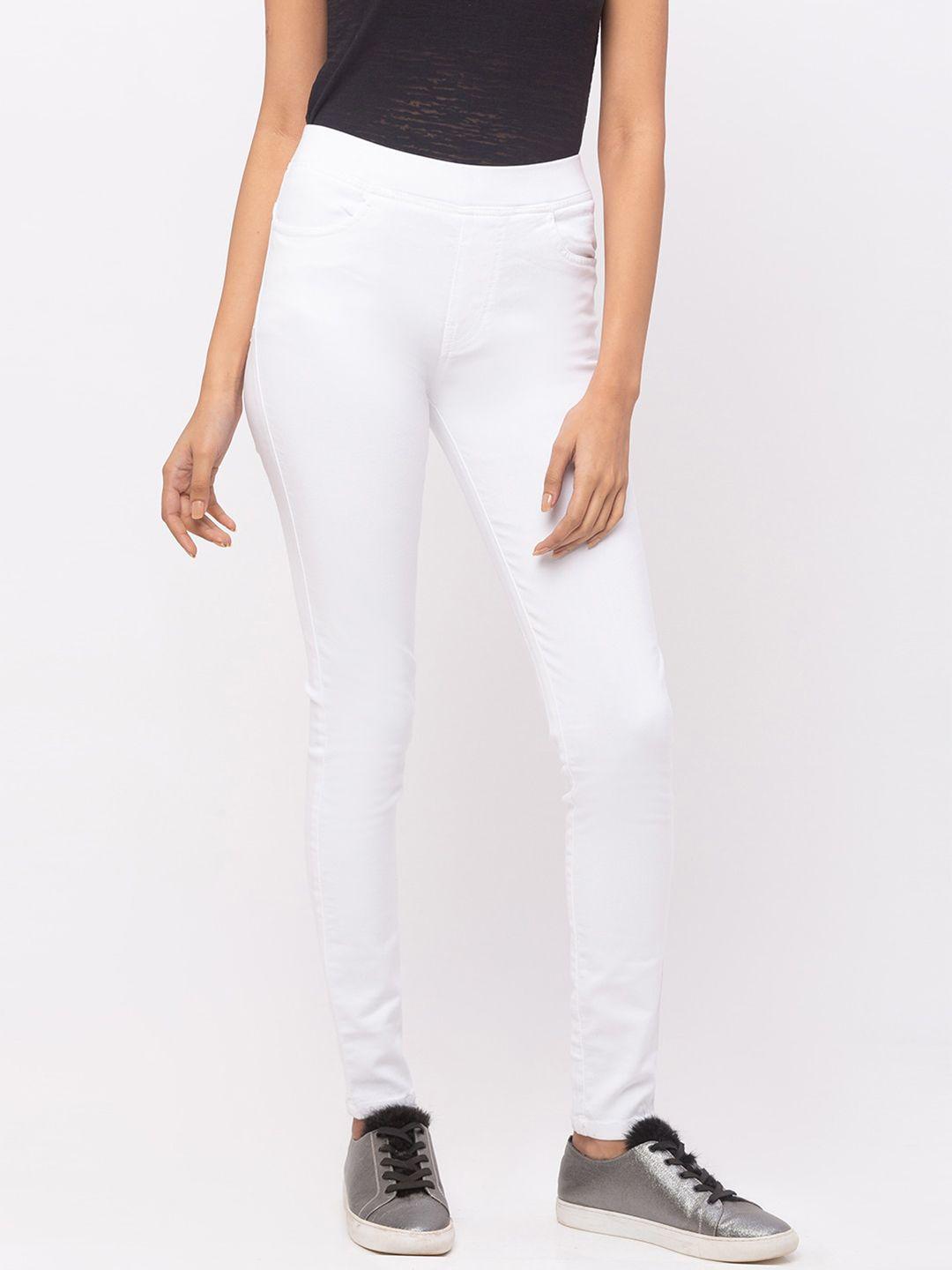 zola women white solid relaxed-fit cotton jeggings