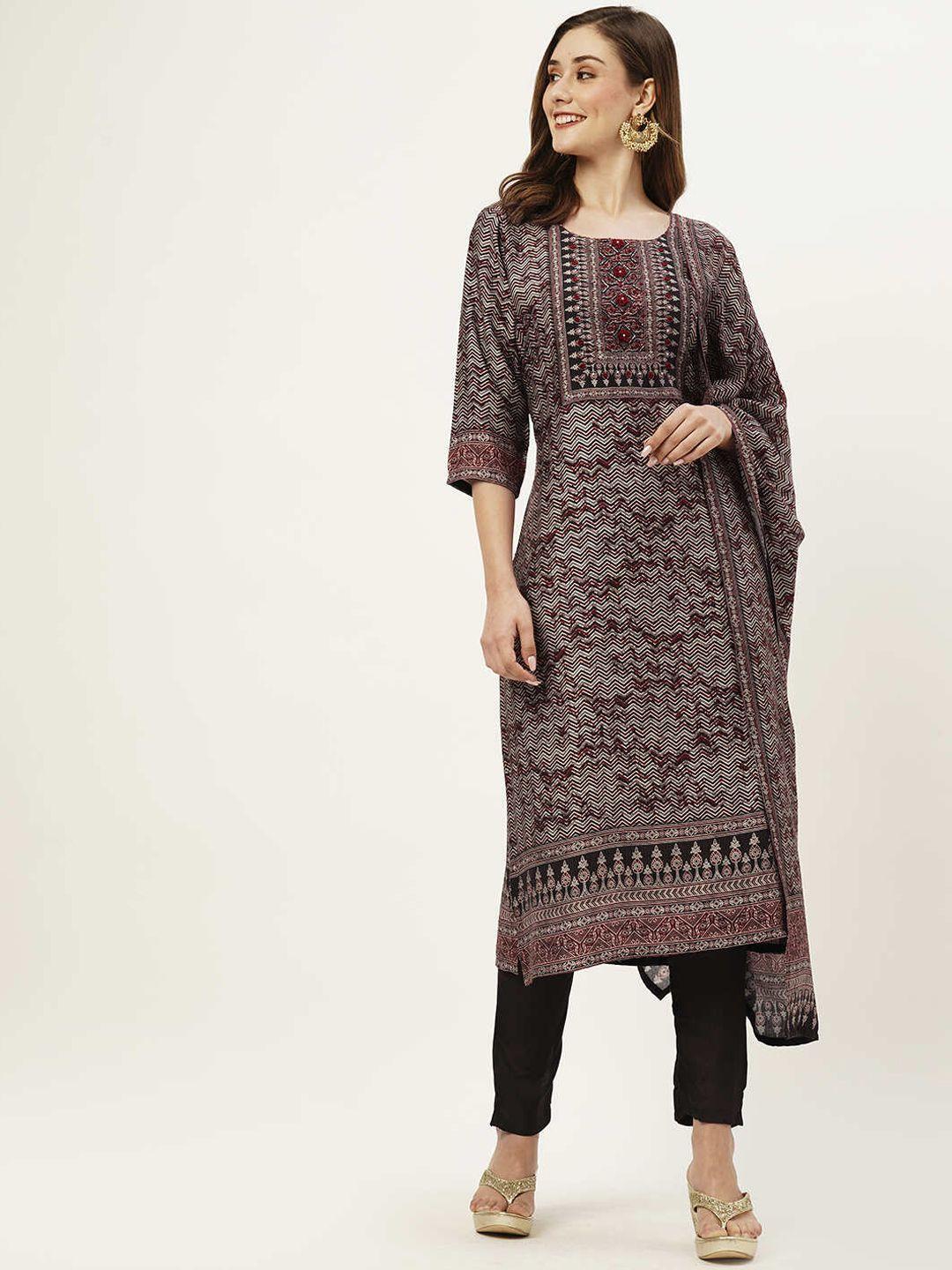 zola chevron printed beads and stones kurta with trousers & with dupatta