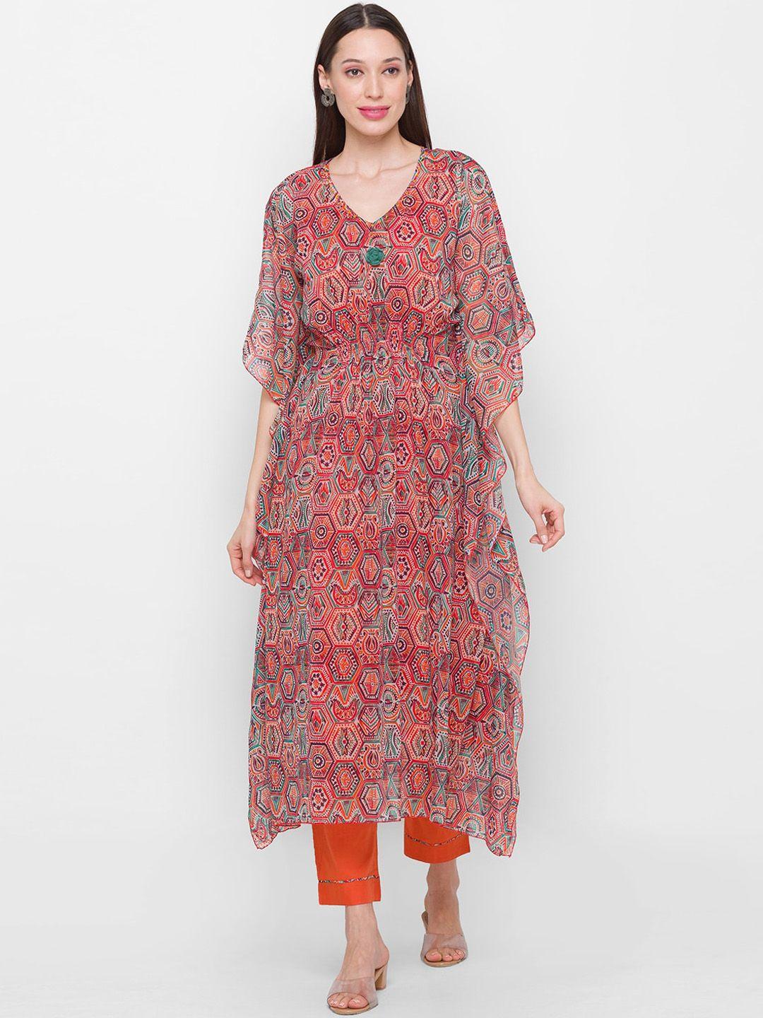 zola chiffon printed lightweight kurta with trousers