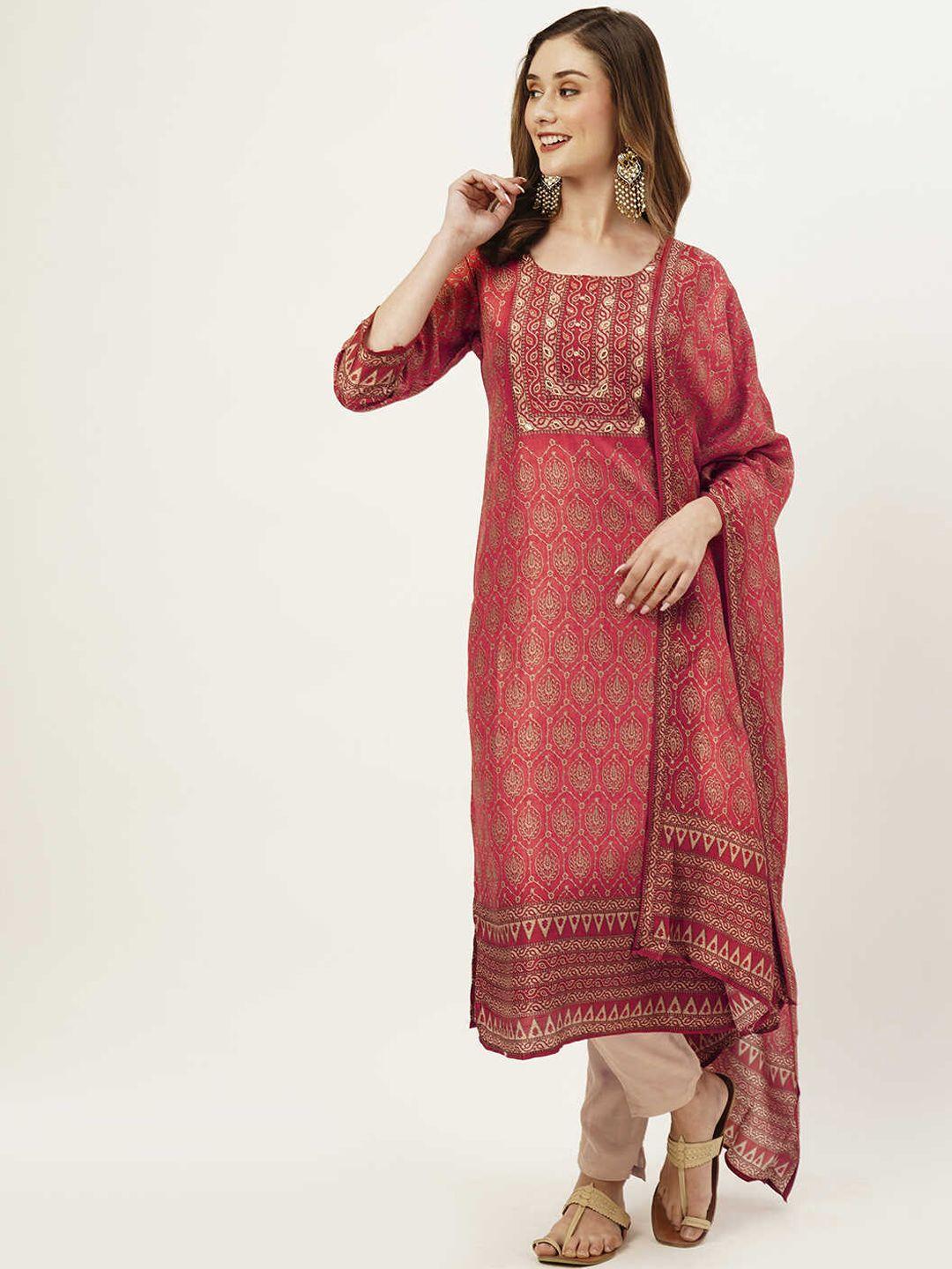 zola ethnic motifs printed mirror work kurta with trousers & with dupatta