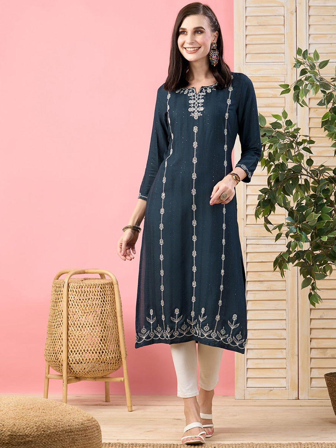 zola floral embroidered sequinned straight kurta