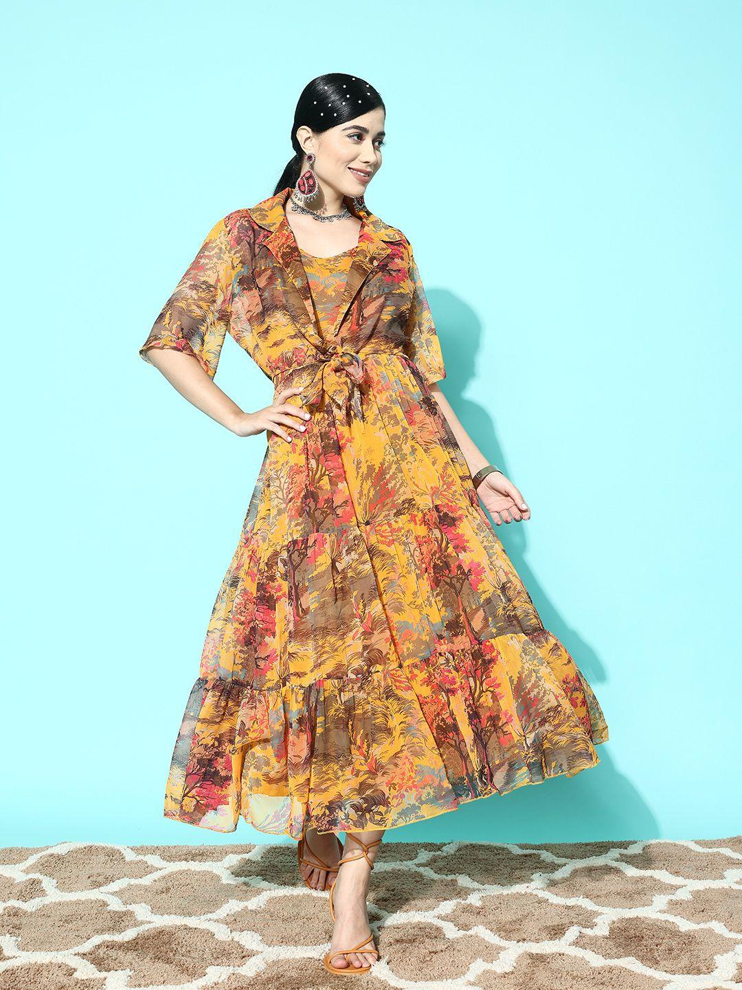 zola floral print chiffon a-line maxi dress with shrug