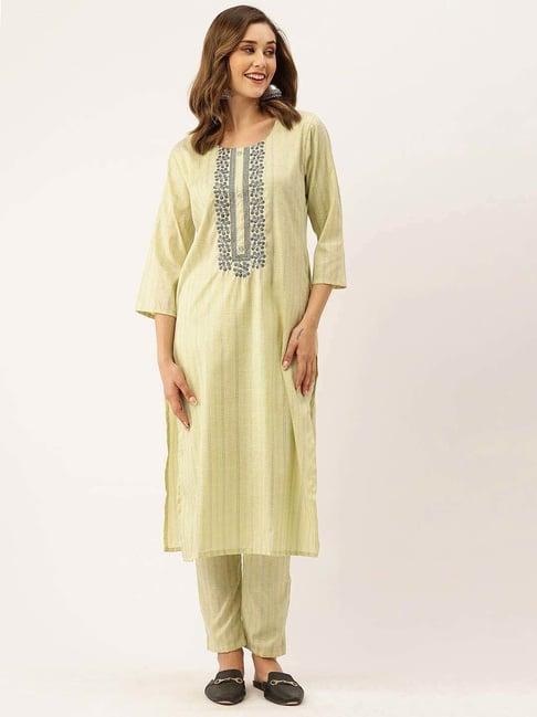 zola green embroidered kurta pant set