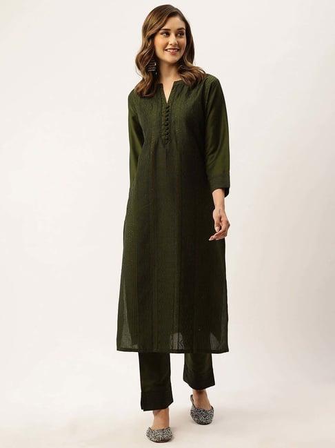 zola green embroidered kurta pant set