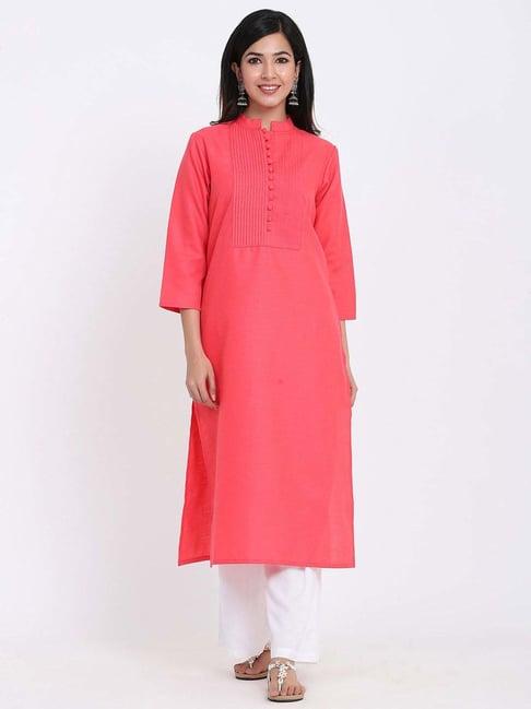 zola pink cotton straight kurta