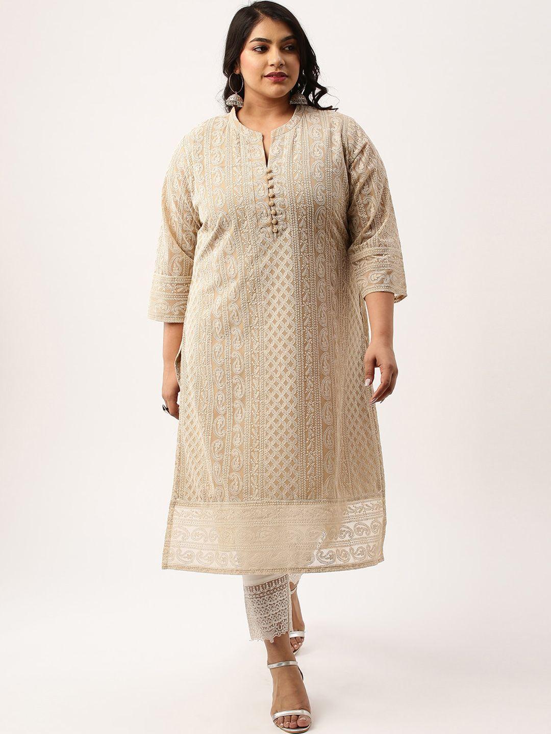 zola plus plus size ethnic motifs embroidered chikankari kurta