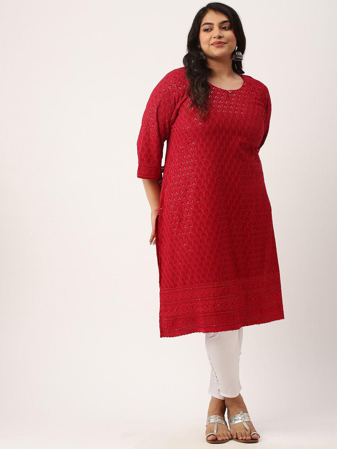 zola plus plus size ethnic motifs embroidered sequins detail straight kurta