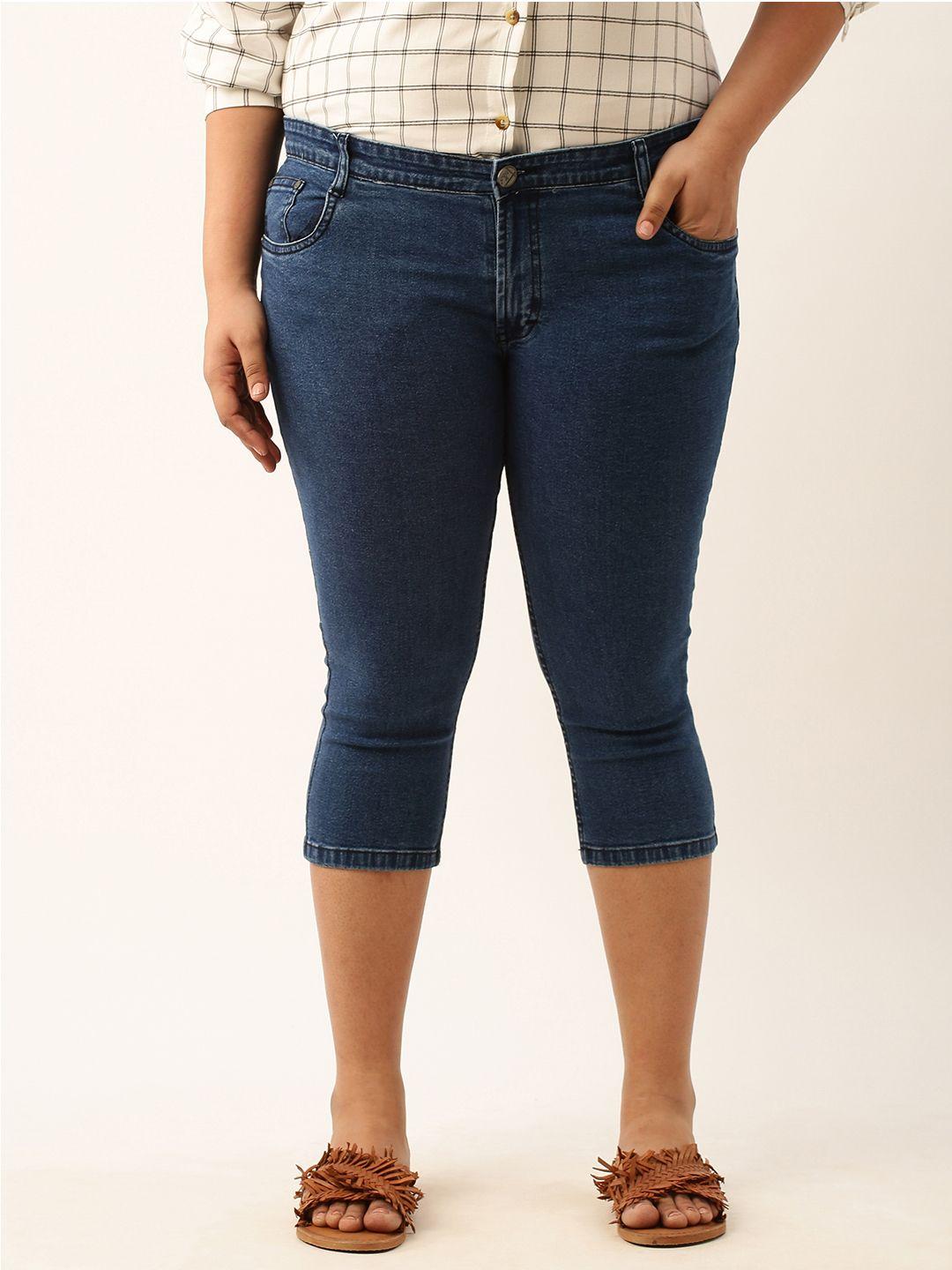 zola plus plus size women mid-rise regular fit denim capris