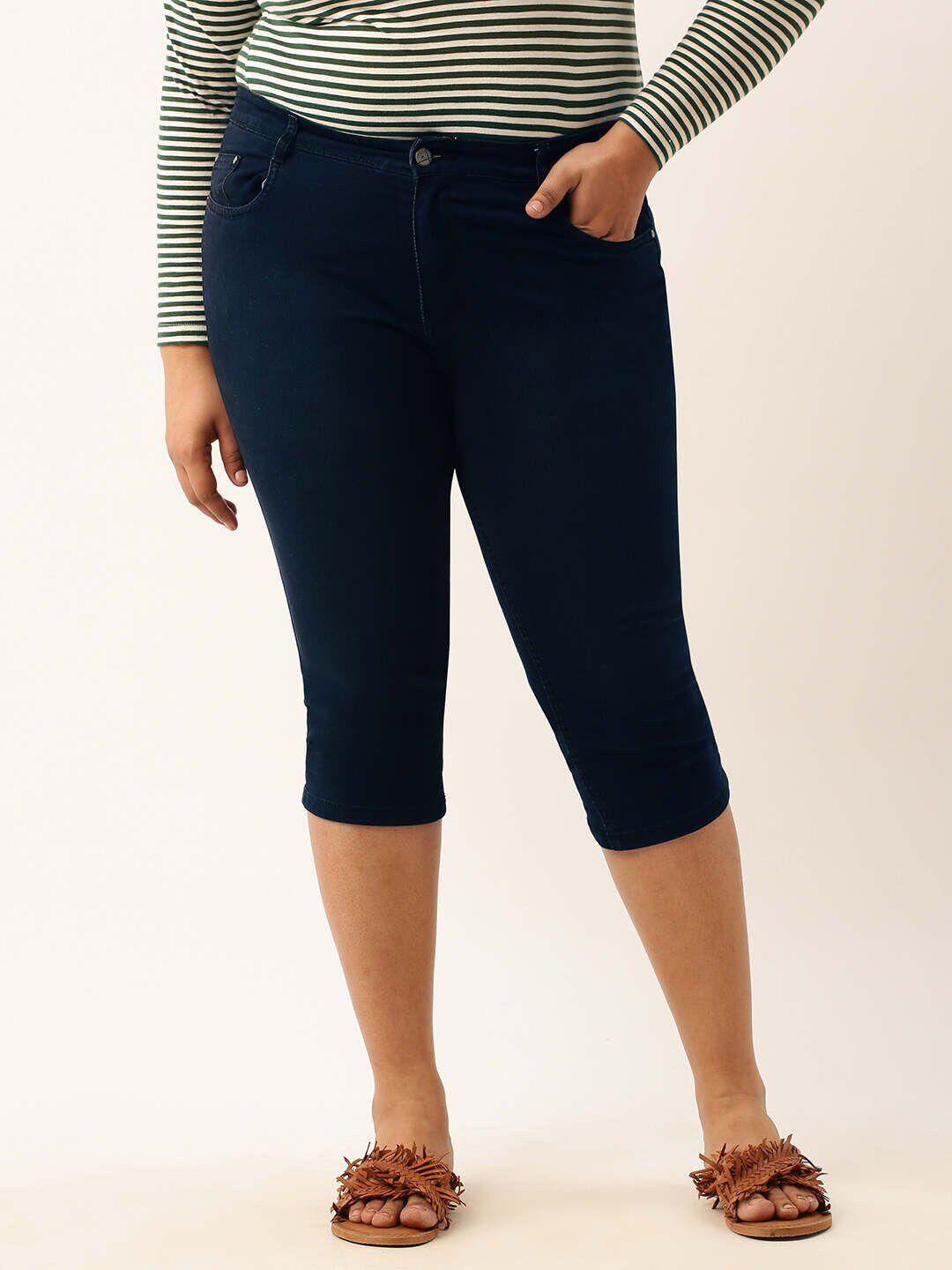 zola plus women mid-rise stretchable cotton denim capris