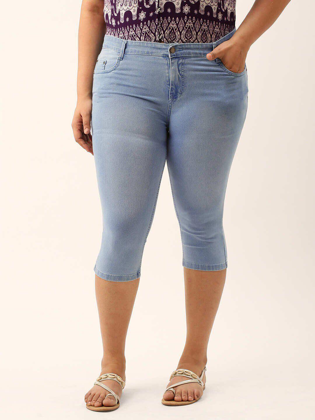 zola plus women mid-rise stretchable cotton denim capris