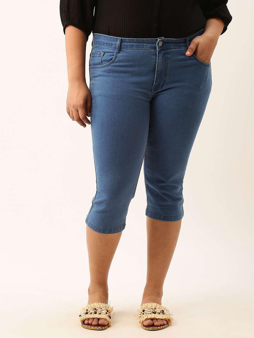 zola plus women plus size mid-rise stretchable denim capris