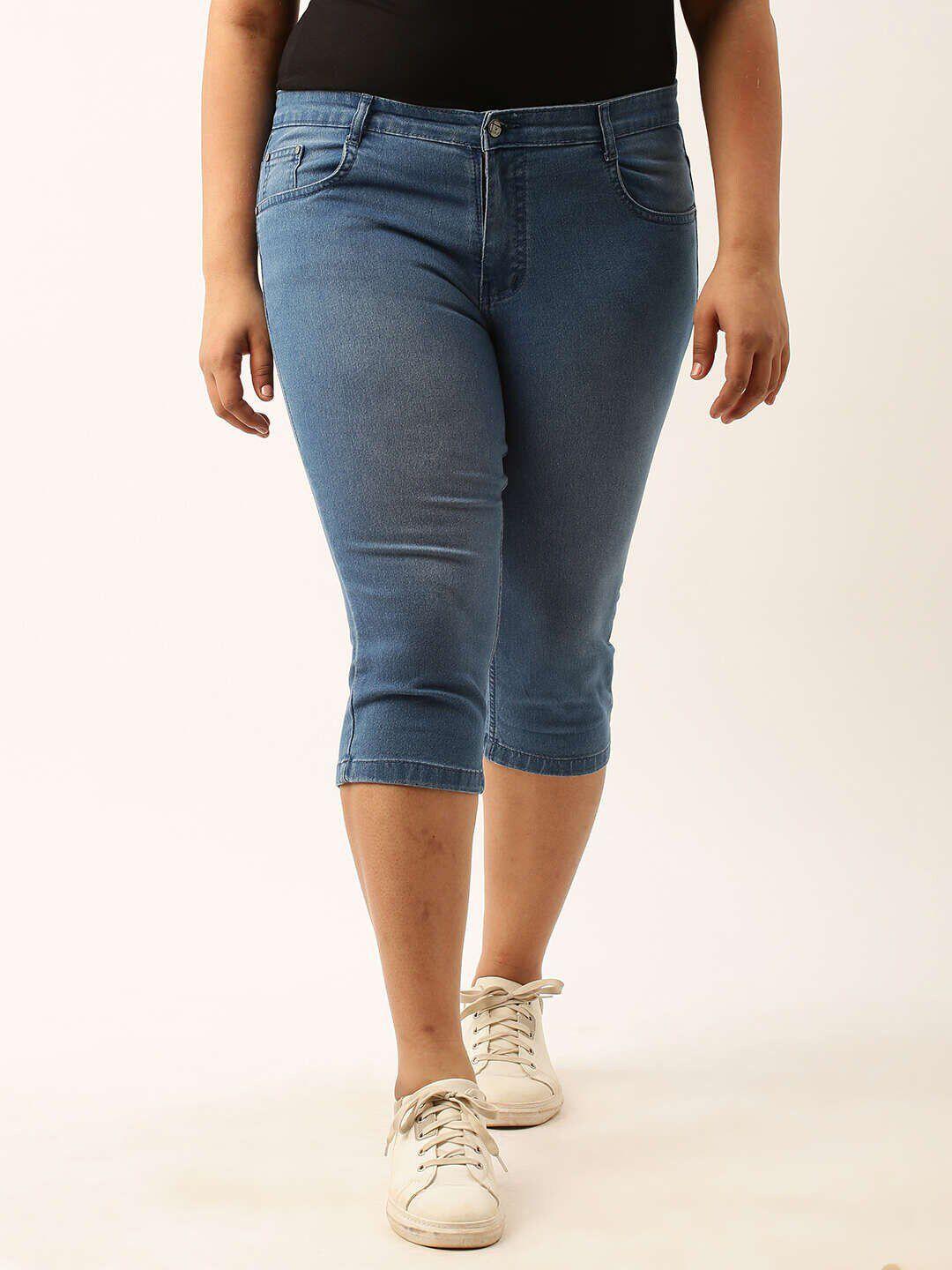 zola plus women plus size mid-rise stretchable denim capris