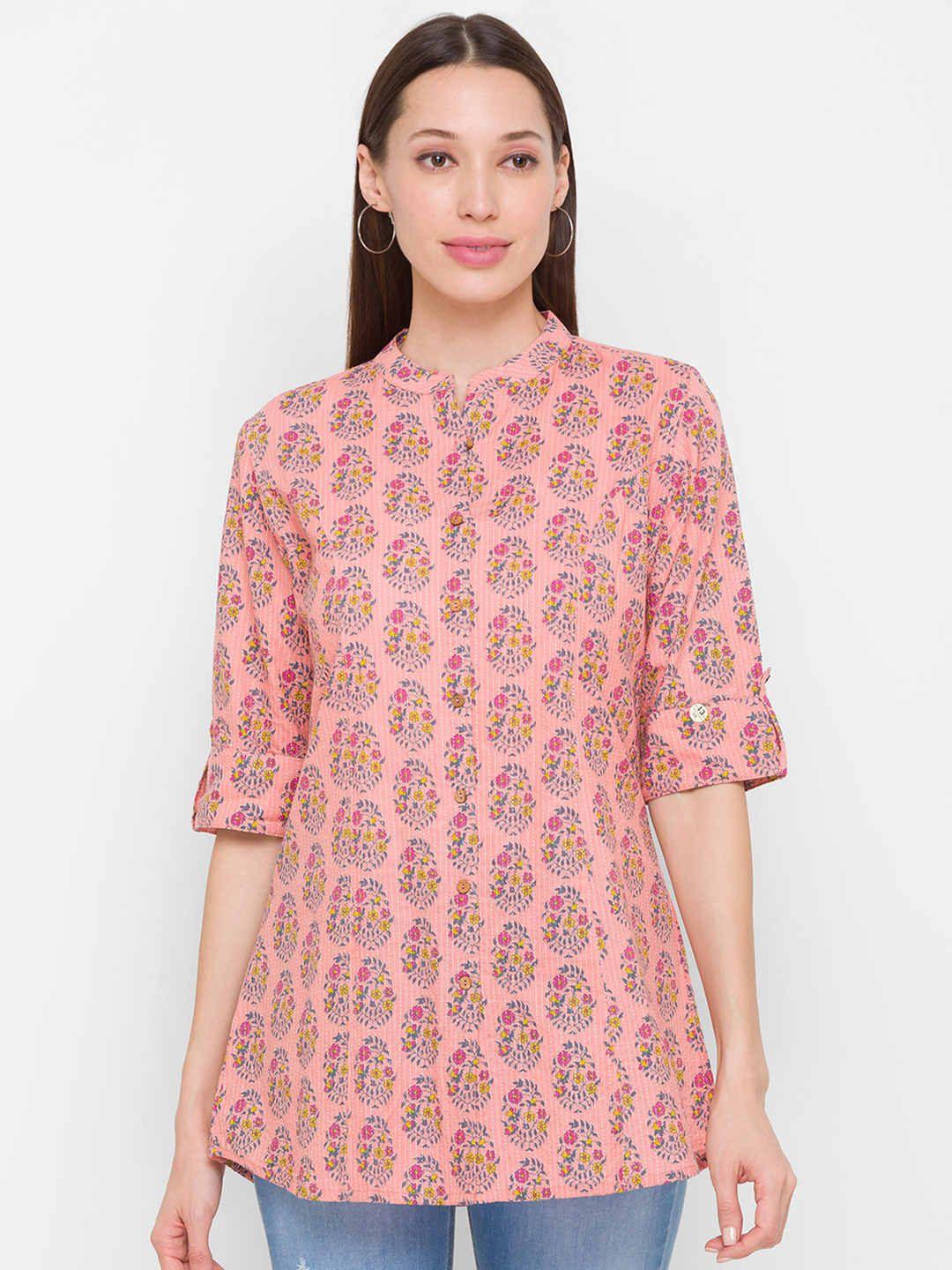 zola pure cotton mandarin collar printed lightweight tunic