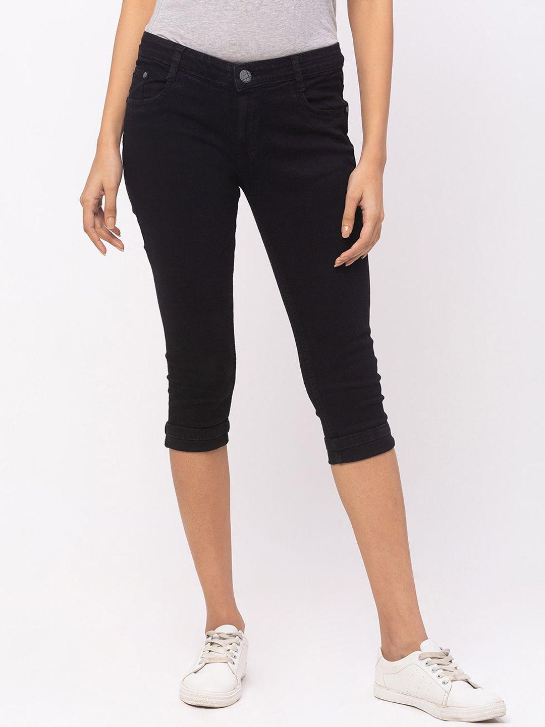 zola women black pencil slim fit cotton denim capris