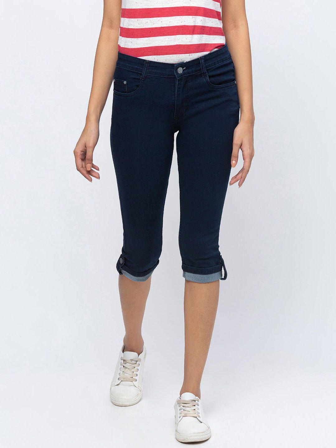 zola women blue denim capris