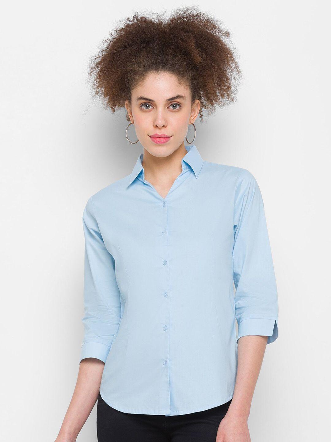 zola women blue regular fit cotton formal shirt