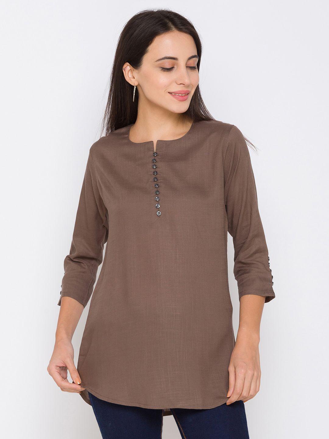 zola women brown solid viscose rayon tunic