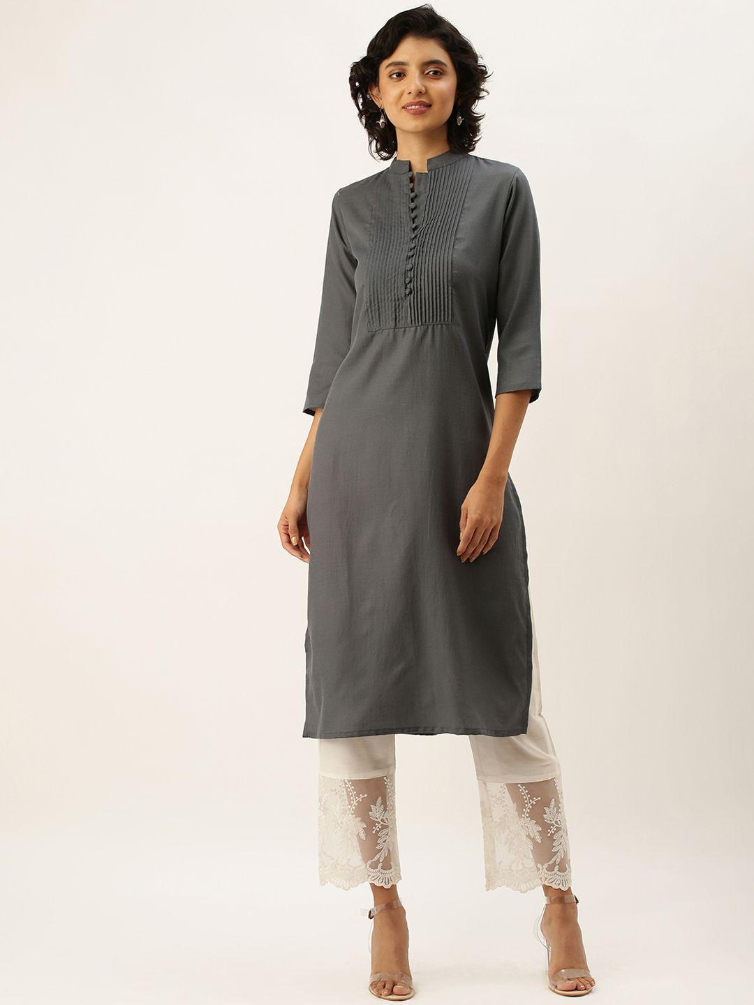 zola women charcoal grey pure cotton lightweight kurta