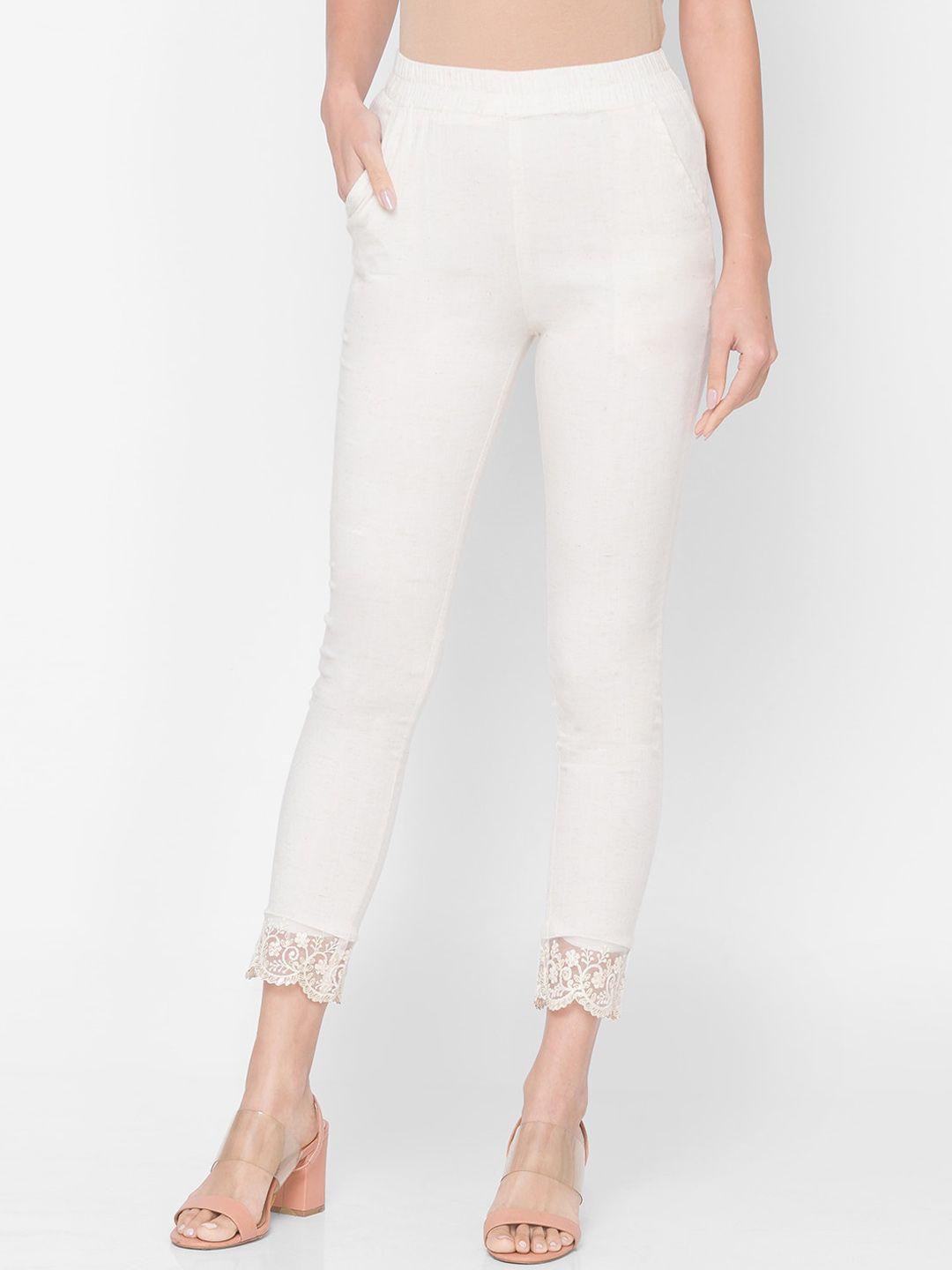 zola women cream-coloured ethnic cigerette trousers