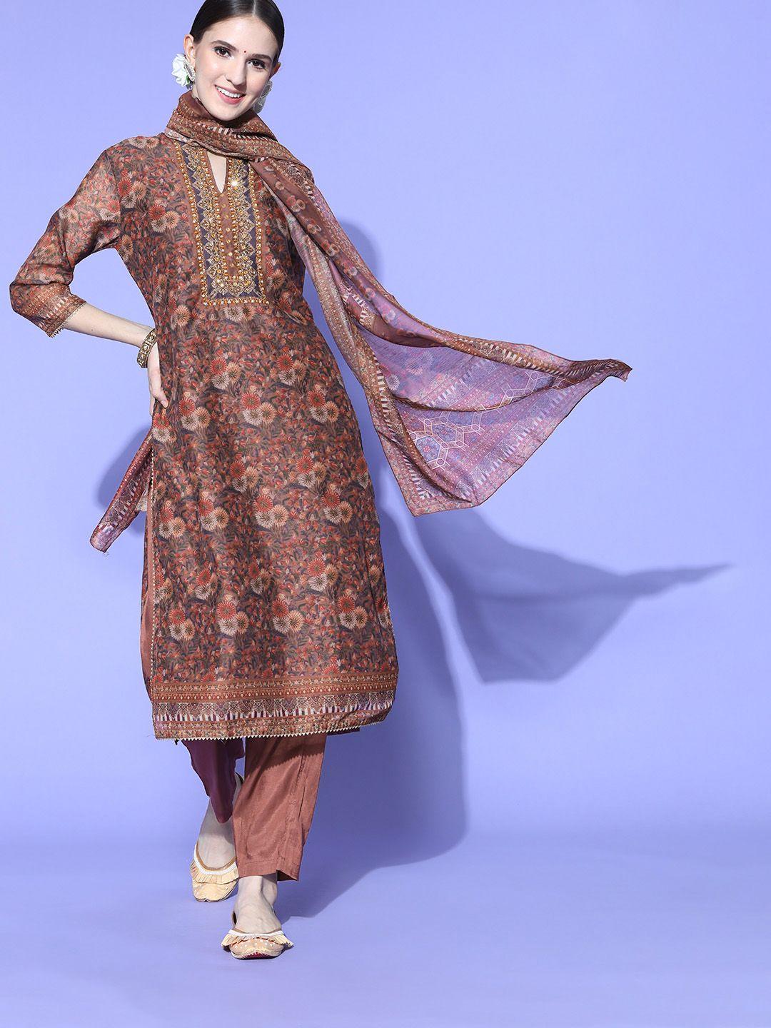 zola women ethnic motifs chanderi silk print parade kurta set
