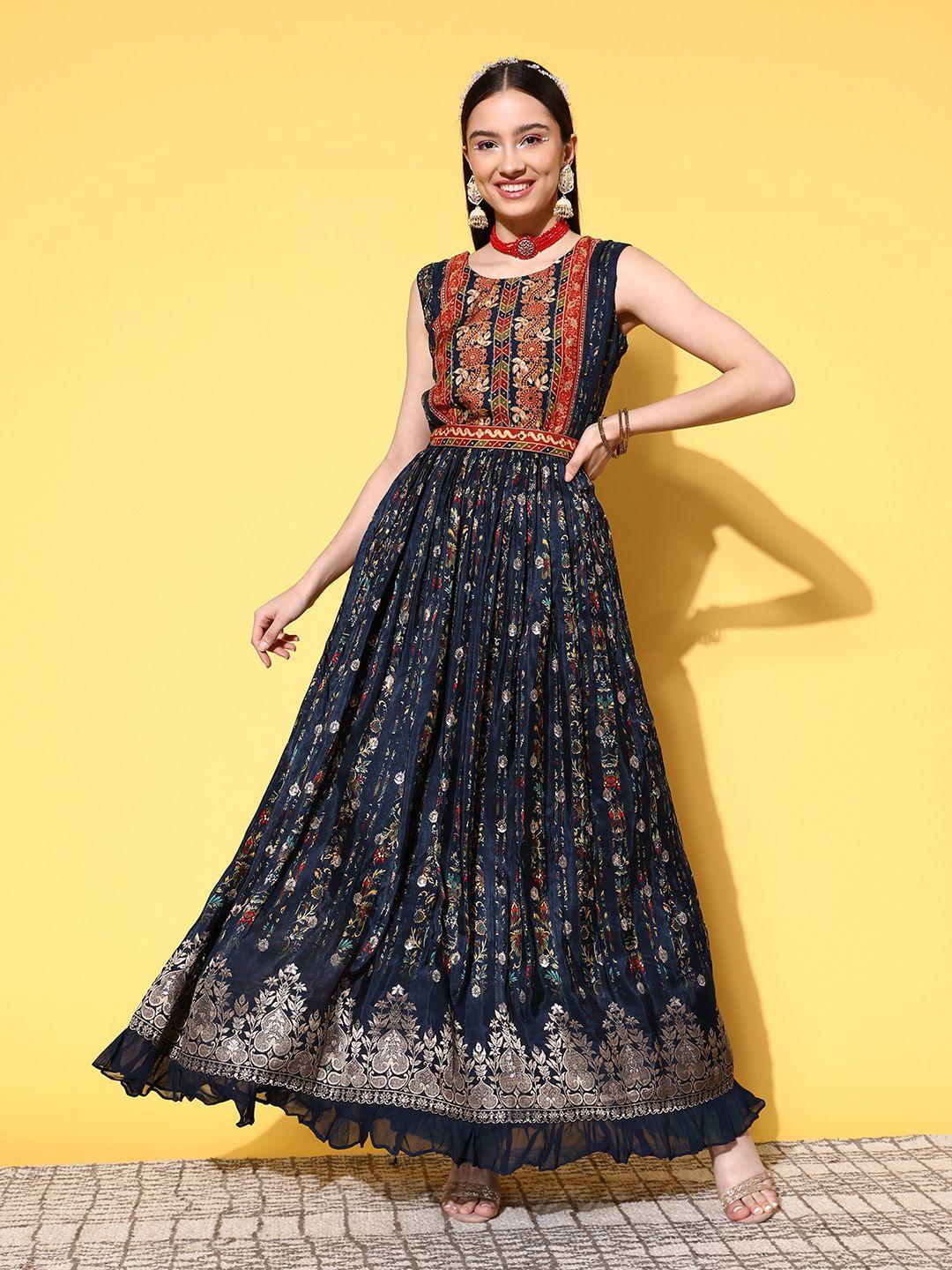 zola women ethnic motifs printed silk anarkali kurta