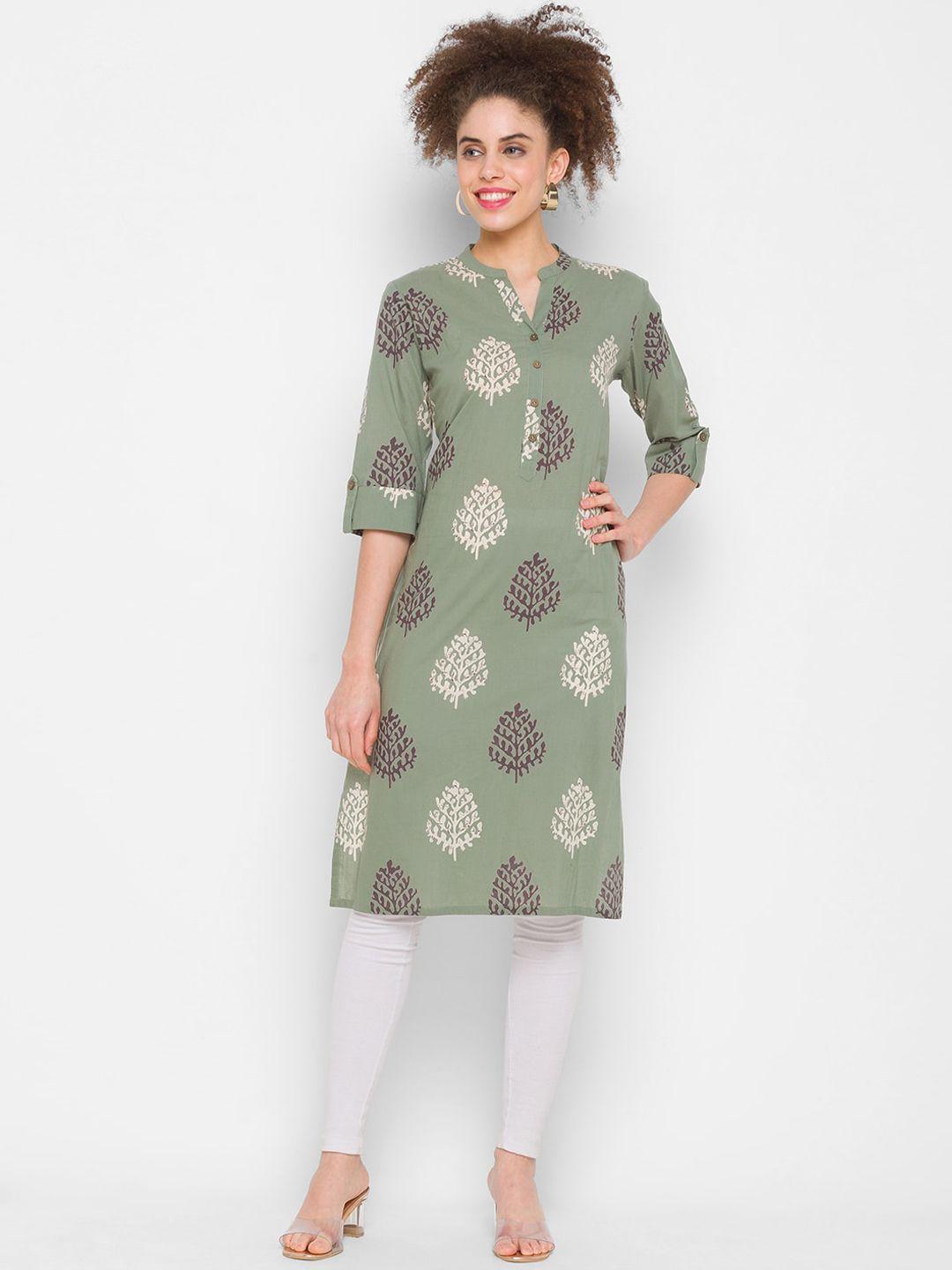 zola women green paisley mirror work kurta