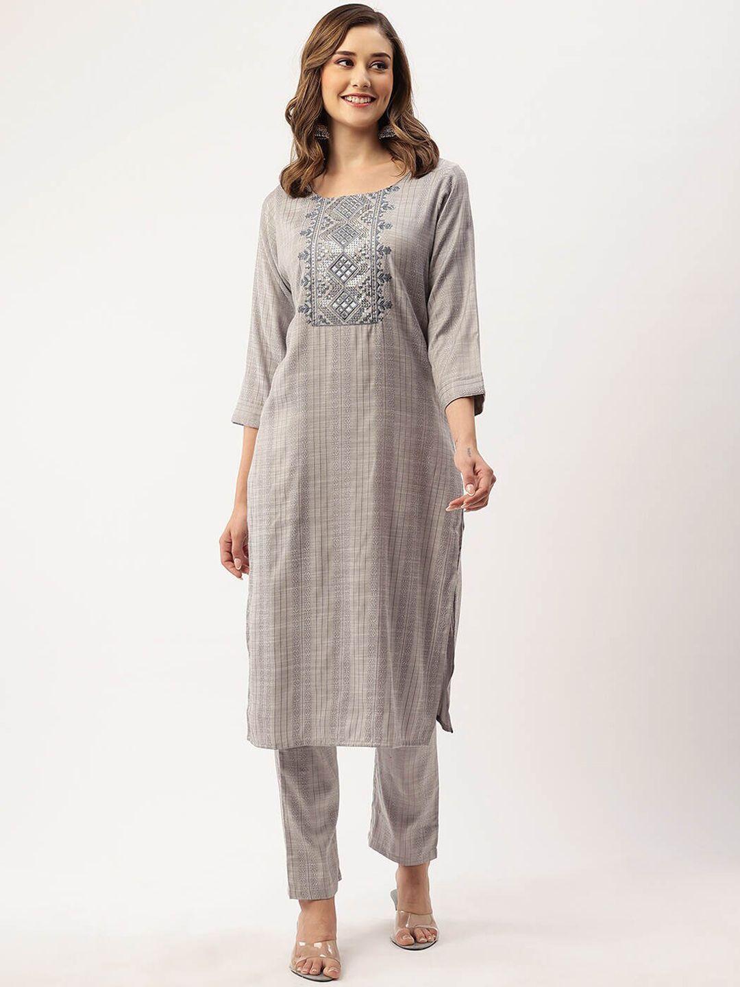 zola women grey printed regular kurti with trousers