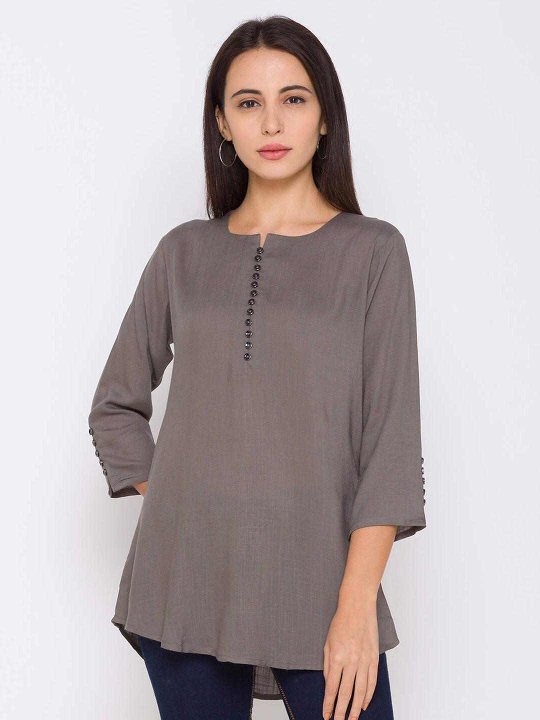 zola women grey solid viscose rayon tunic