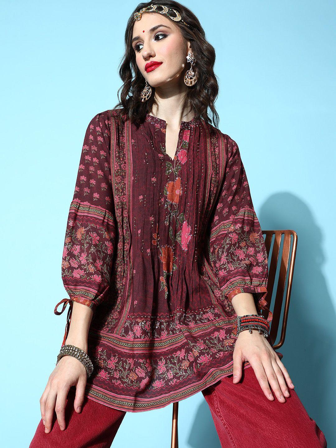 zola women maroon cotton print parade tunic