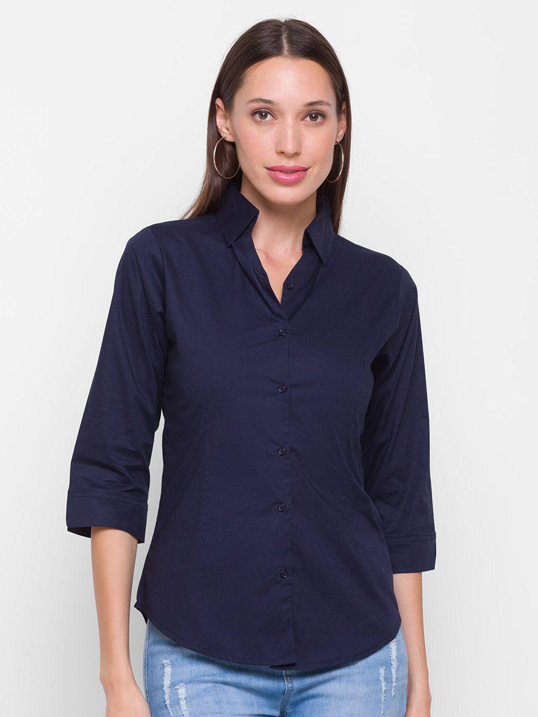 zola women navy blue regular fit formal shirt