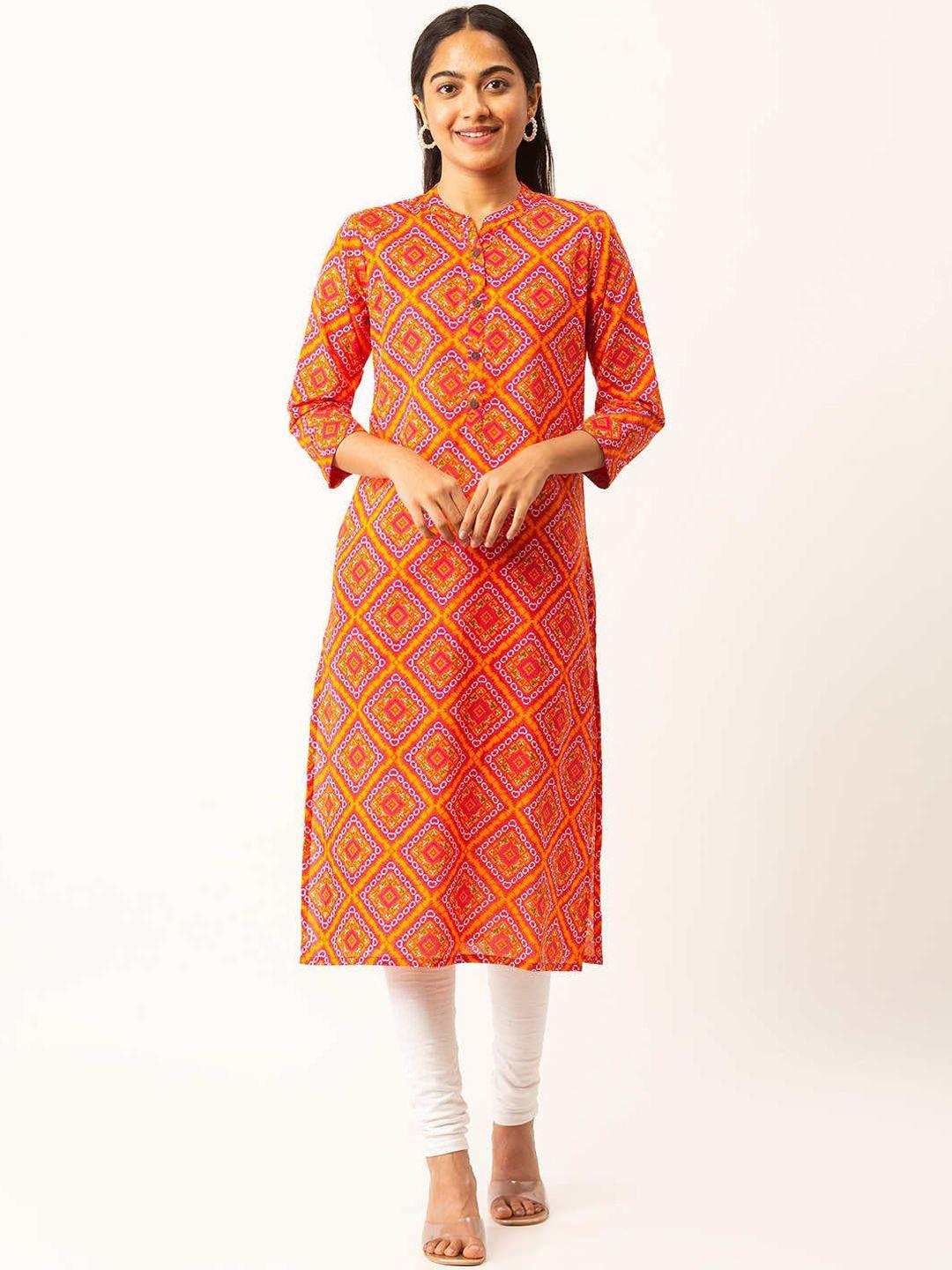 zola women orange geometric embellished kurta