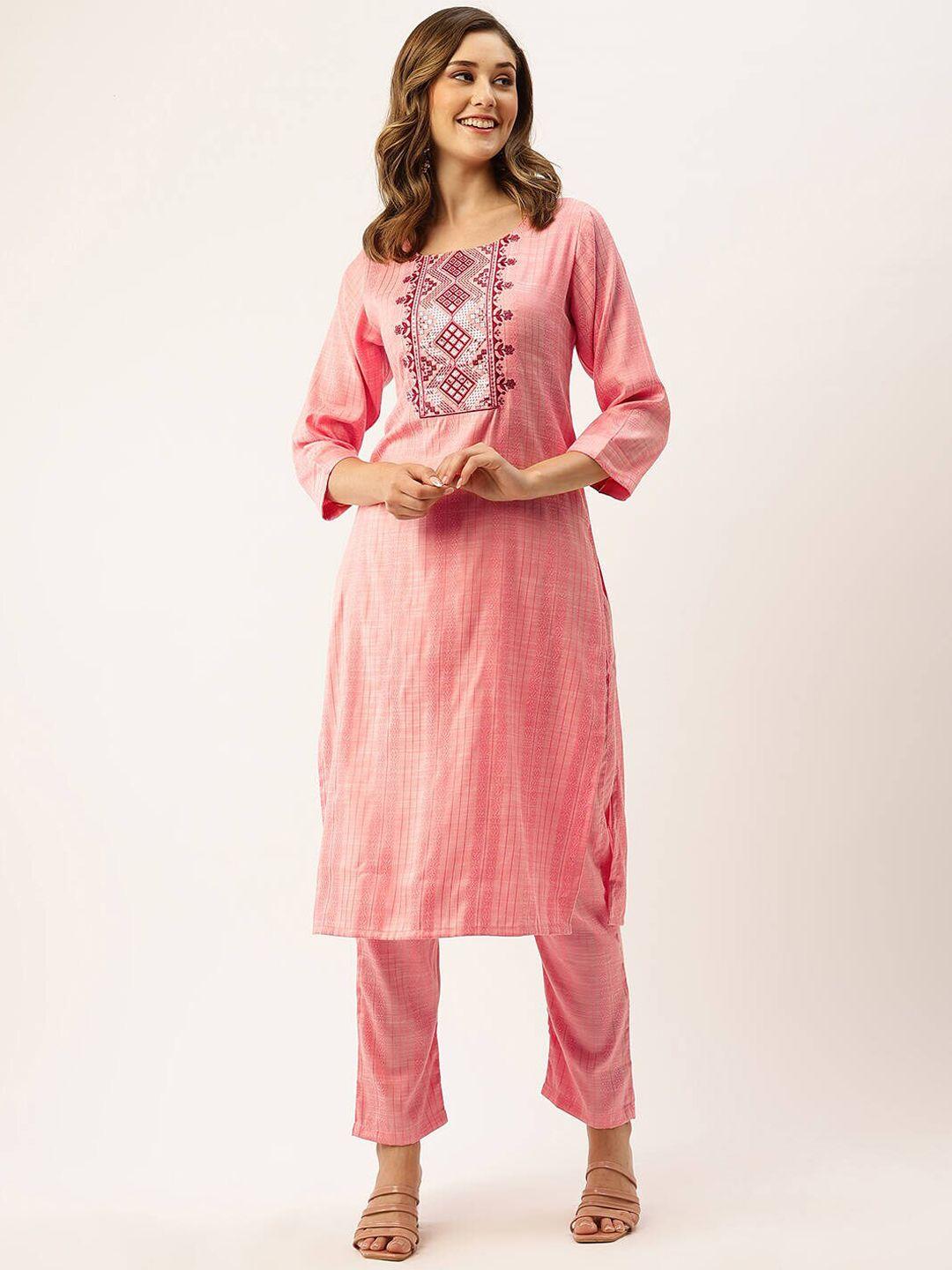 zola women pink printed regular kurti with trousers
