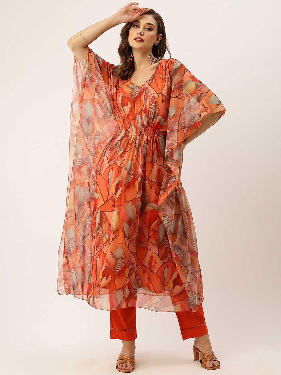 zola women red floral printed regular kurta with trousers