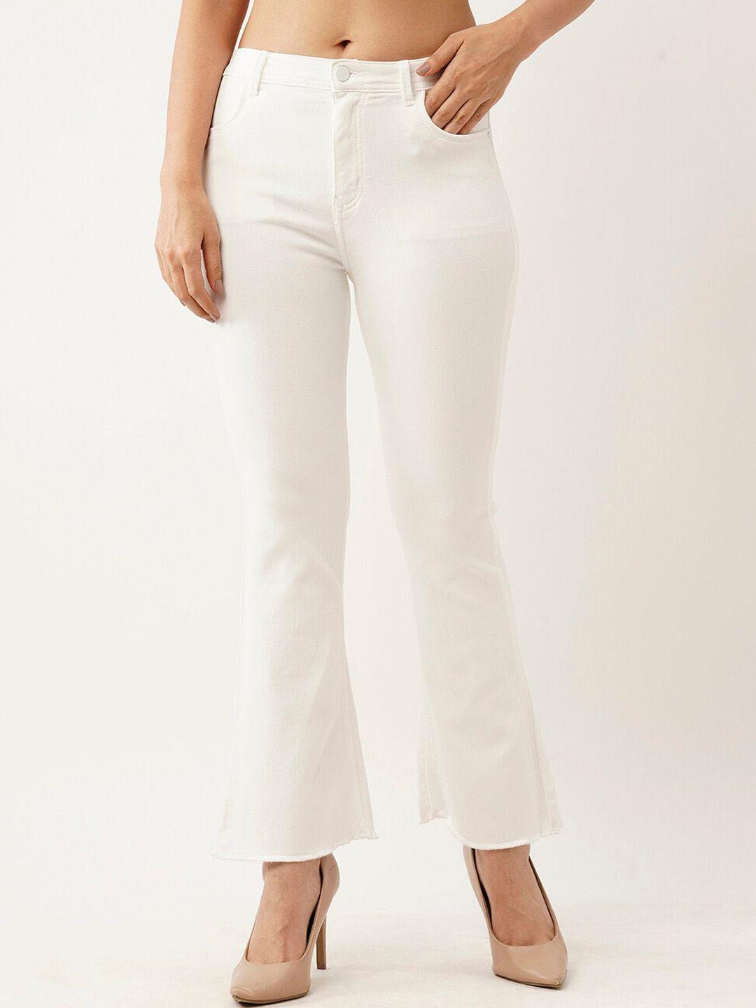 zola women white bootcut clean look high-rise cotton jeans