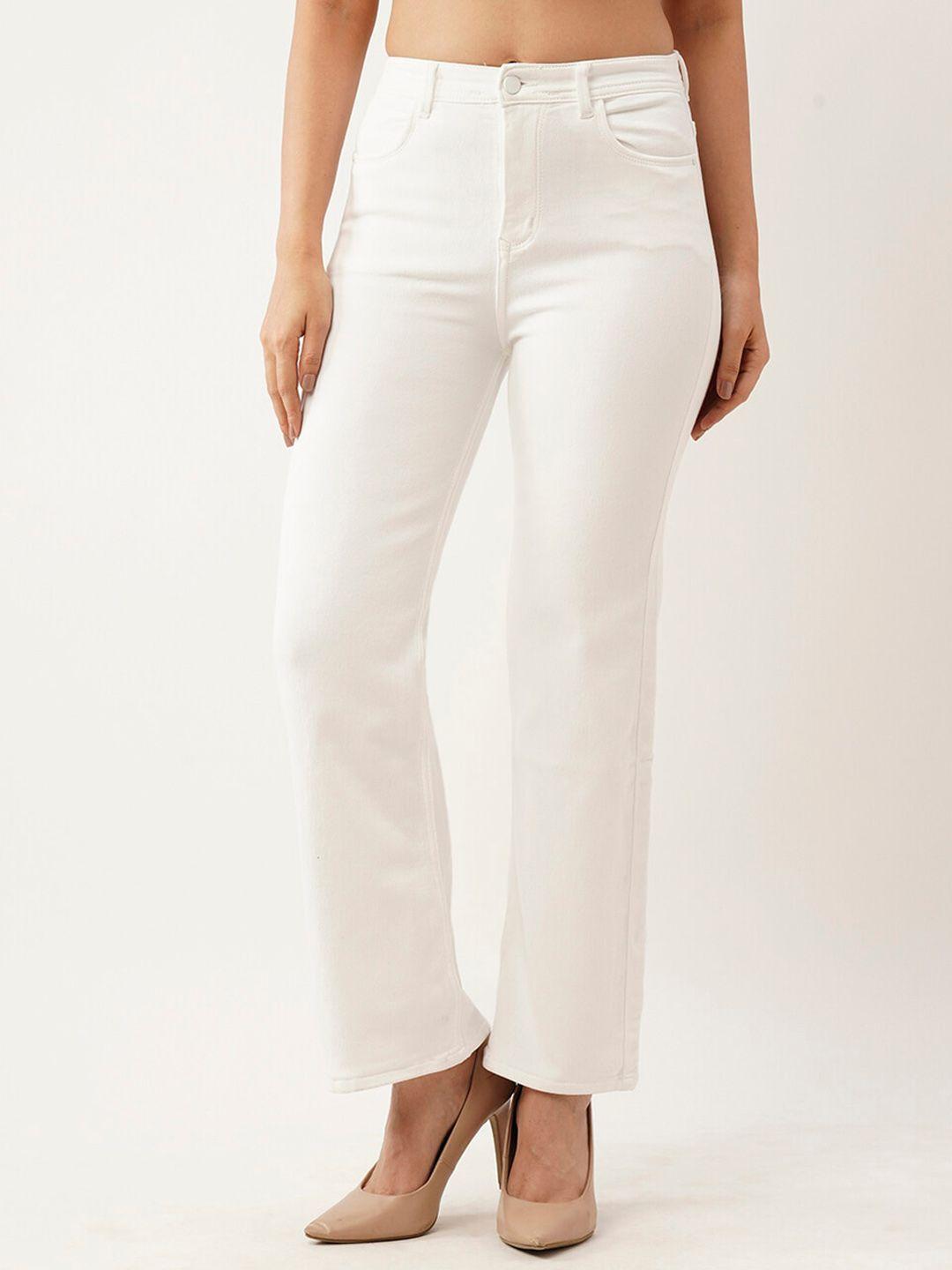 zola women white flared clean look high-rise cotton jeans