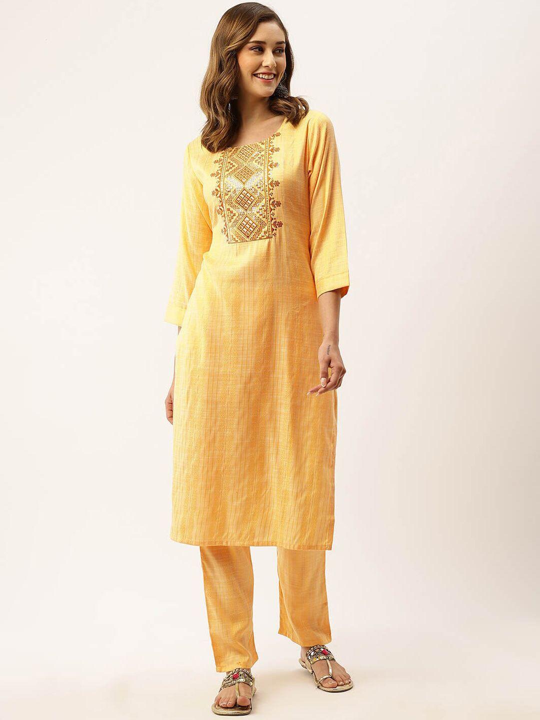 zola women yellow ethnic motifs printed regular kurti with trousers