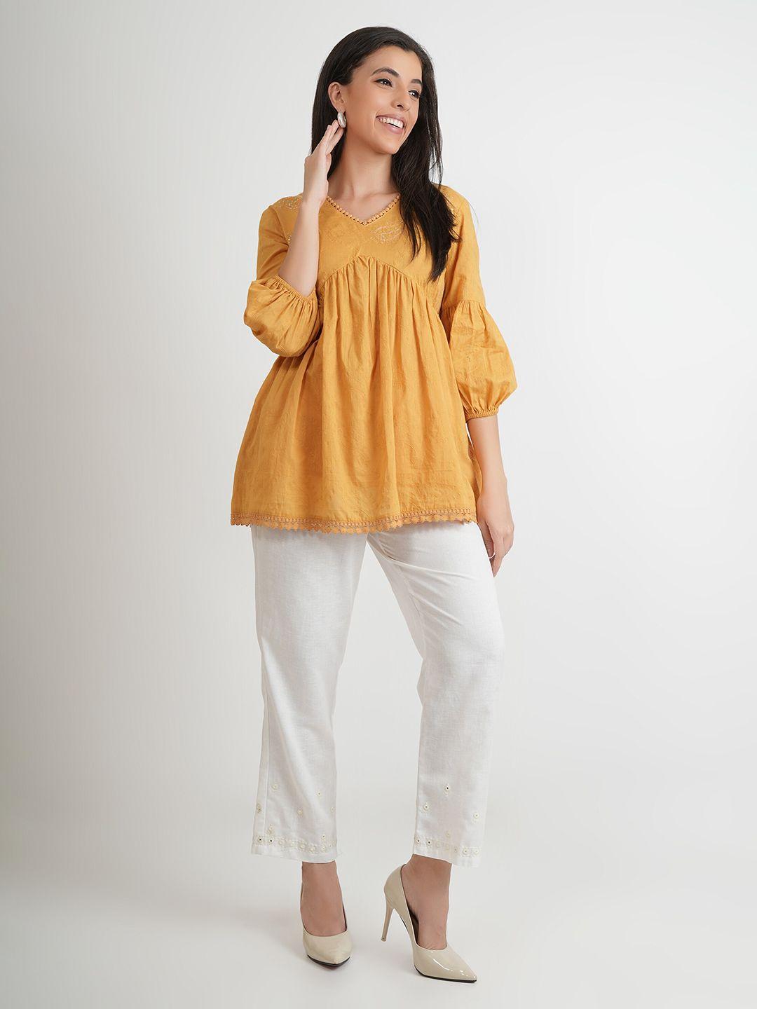 zolo label v-neck puff sleeves empire top