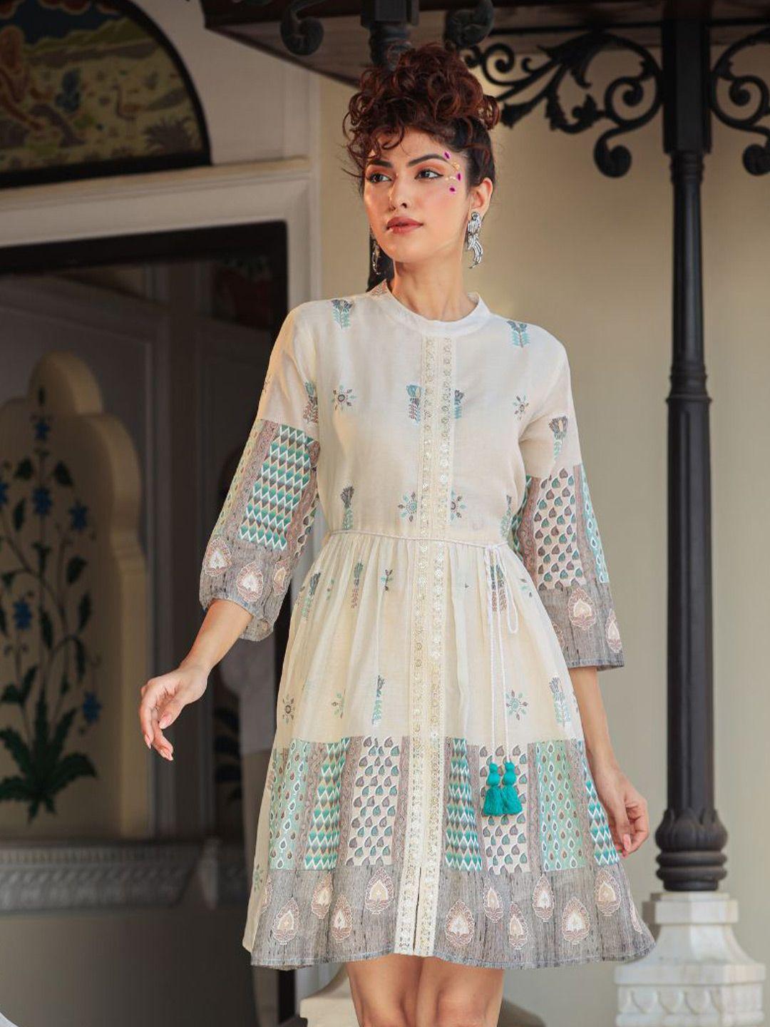 zolo label ethnic motifs printed a-line dress