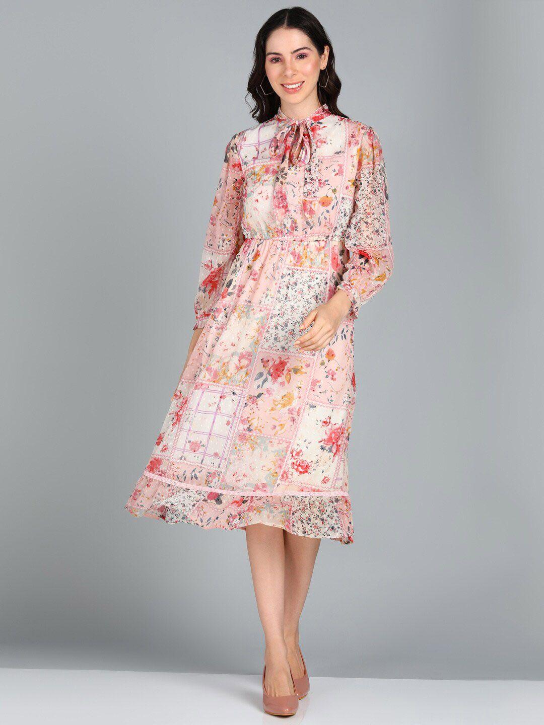 zolo label floral printed georgette midi a-line dress