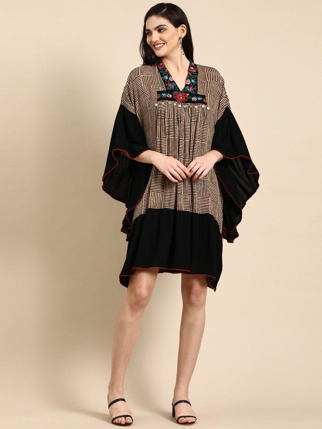 zolo label geometric printed embroidered extended sleeves kaftan dress