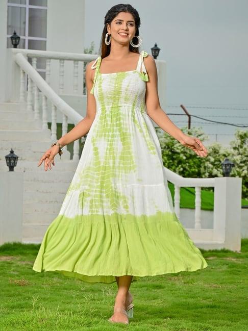 zolo label green printed a-line dress