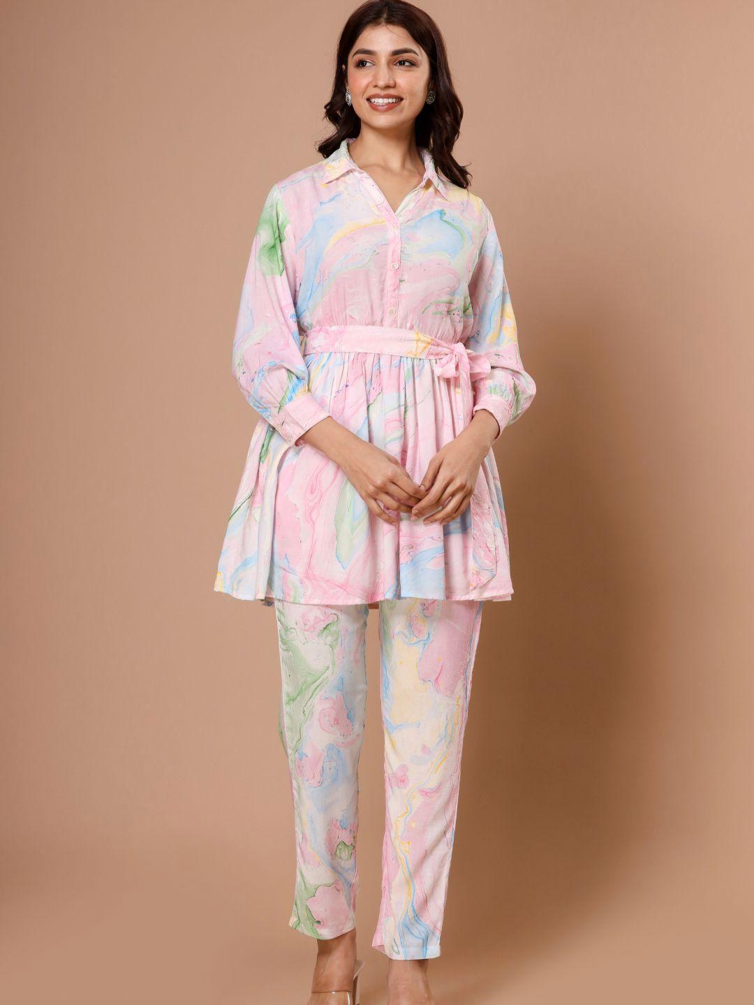 zolo label marble printed pure cotton tunic with trouser co-ords