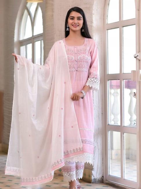 zolo label pink embroidered kurta with pant & dupatta