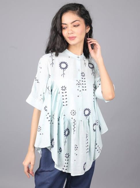 zolo label sky blue cotton embroidered top